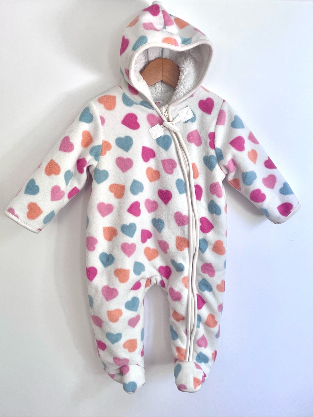 🩷 Like New Sherpa Thick Winter Footie Bunting Suit Snowsuit, 🩷🩵🧡 Hearts, Girl